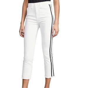 Cello Jeans Mid Rise Step Hem White Stretchy Crop Skinny Jeans w Tuxedo Ribbon